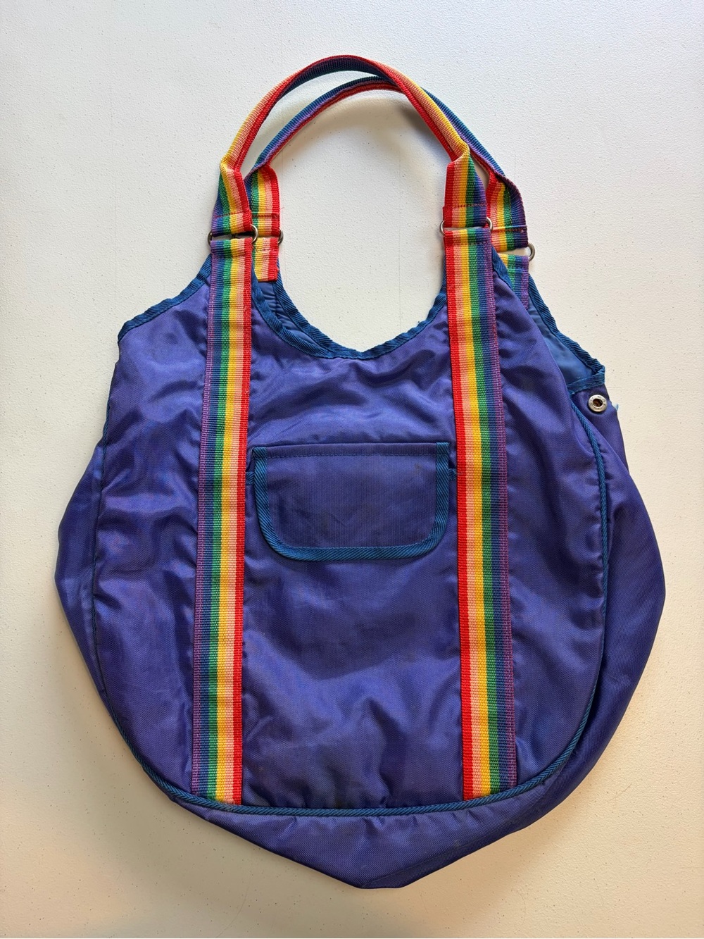 Vintage Hawaii Rainbow Stripe Tote Bag Purple Nylon 80s 90s Beach Travel gym - Picture 6 of 10